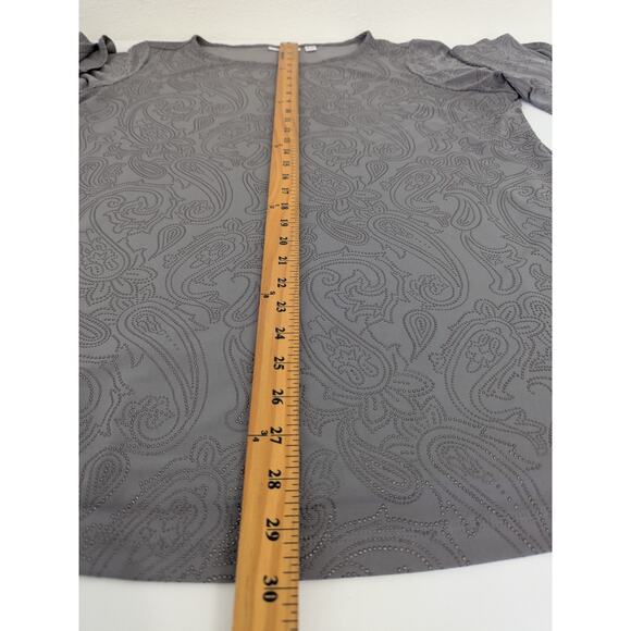 Susan Graver Liquid Knits Gray Beaded Paisley Top Womens‎ Size 1X Flare Sleeves - Picture 8 of 8